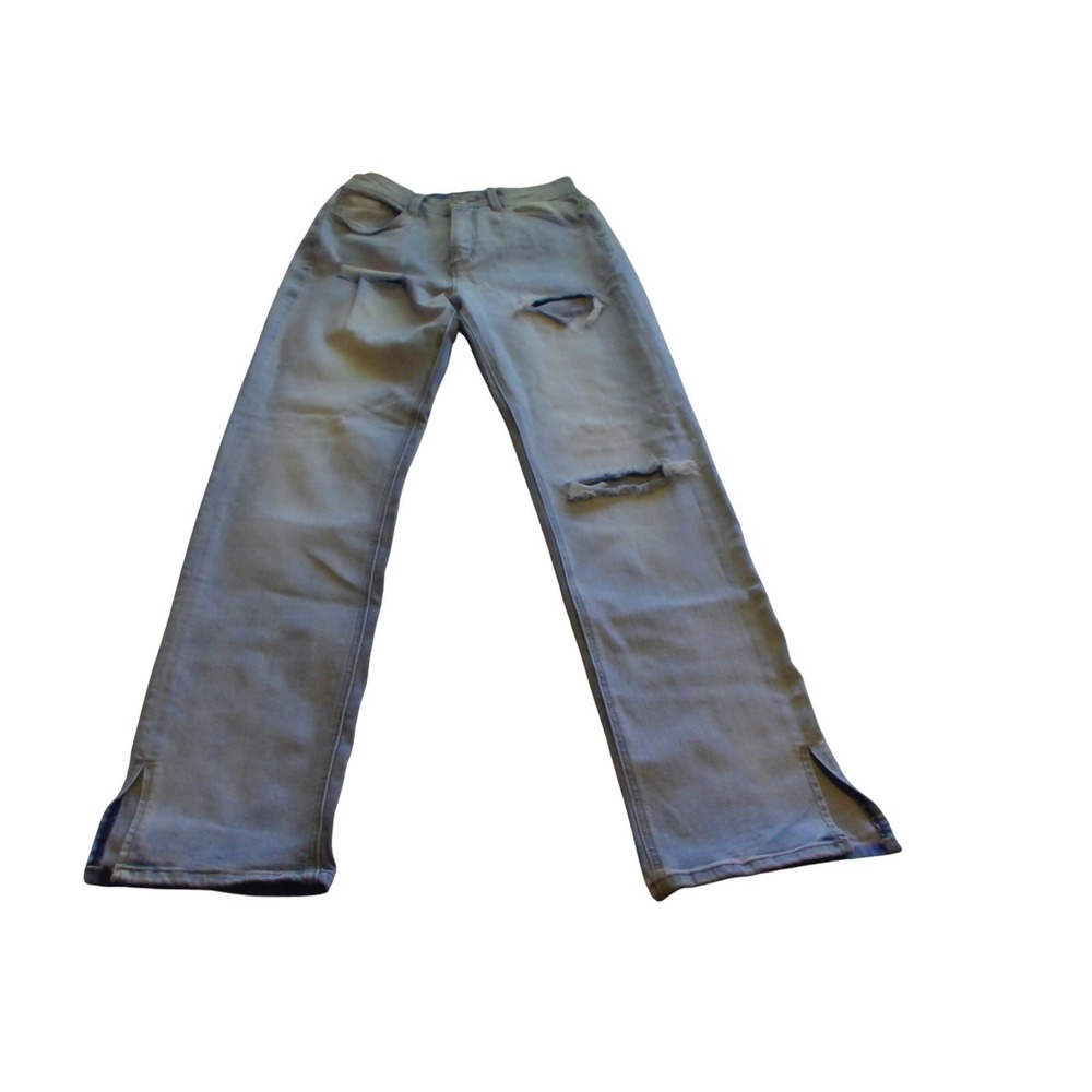 Dogma Distressed Light Wash Straight Leg Jeans with Split  Size 3‎